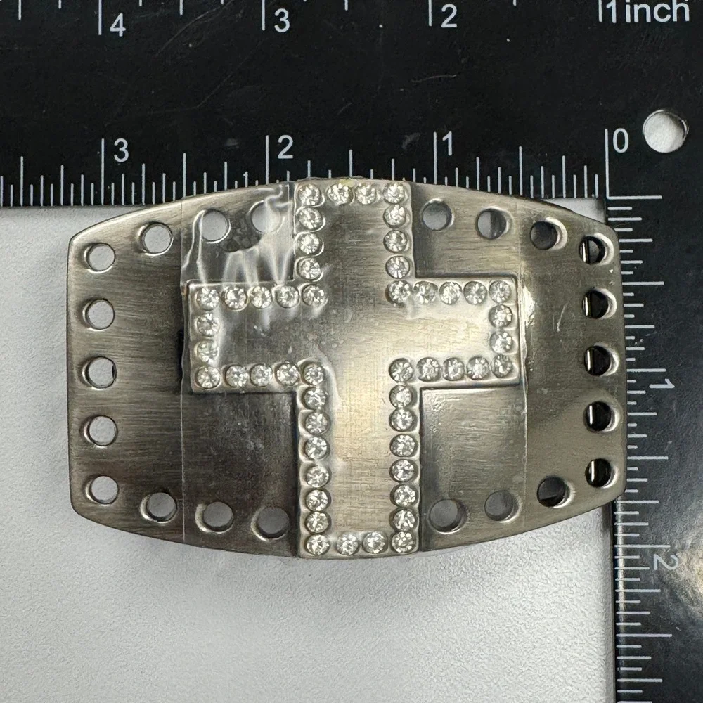Sparkling Rhinestone Cross Belt Buckle Pewter Tone Western Style 3